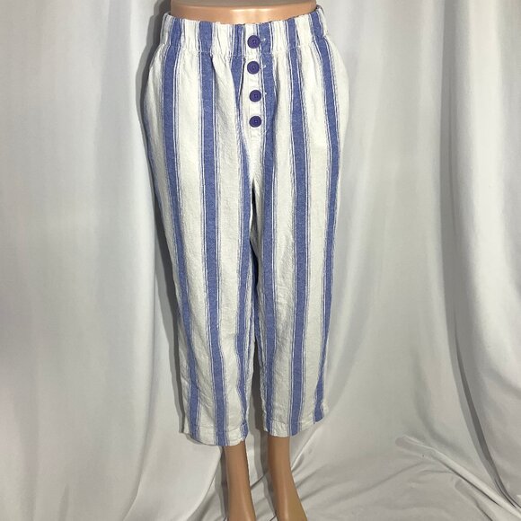 Loft Sz Med High Rise Wide Leg Capri Linen Blend Pants - Picture 2 of 9
